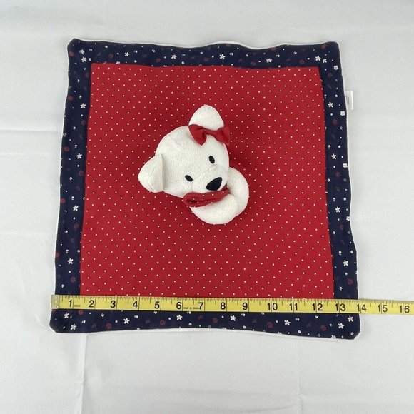 Gymboree White Teddy Bear 14" Lovey Red White Blue Security Blanket Polka Dots - Picture 5 of 6